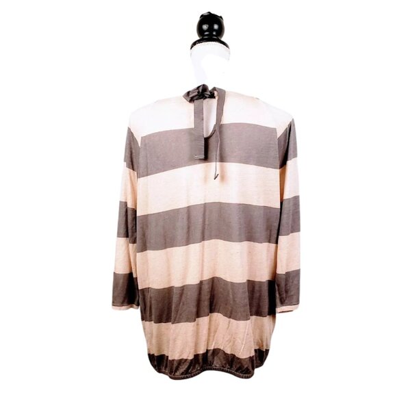 ANN TAYLOR Loft Top, Gray White Striped Linen Blend 3/4 Sleeve Career Office, M - Picture 4 of 11